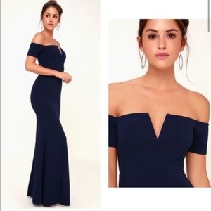 Lulu's Lynne Blue Off Shoulder Dress Large